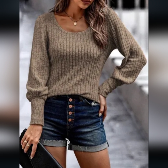 None Tops - New Ribbed bishop sleeve top